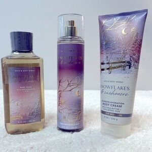 Bath & Body Works "Snowflakes & Cashmere" Body Wash, Creme & Mist Gift Bundle